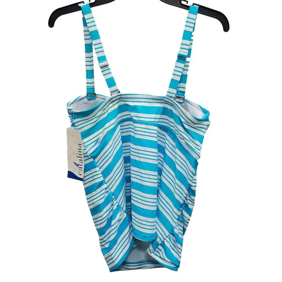 Catalina Woman's Aqua White Stripe‎ Built In Bra Swim Tankini NWT Plus Size 1X - Picture 6 of 6